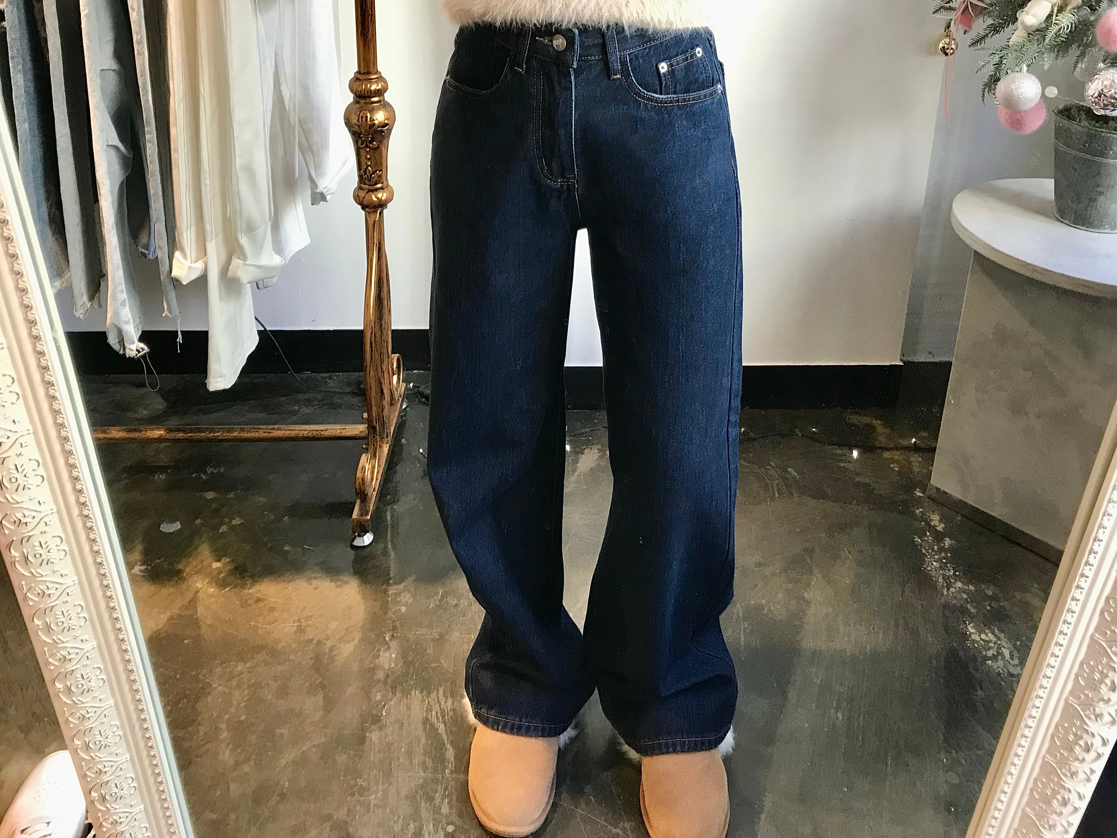 WIDE FIT DARK BLUE DENIM PANTS [17789]