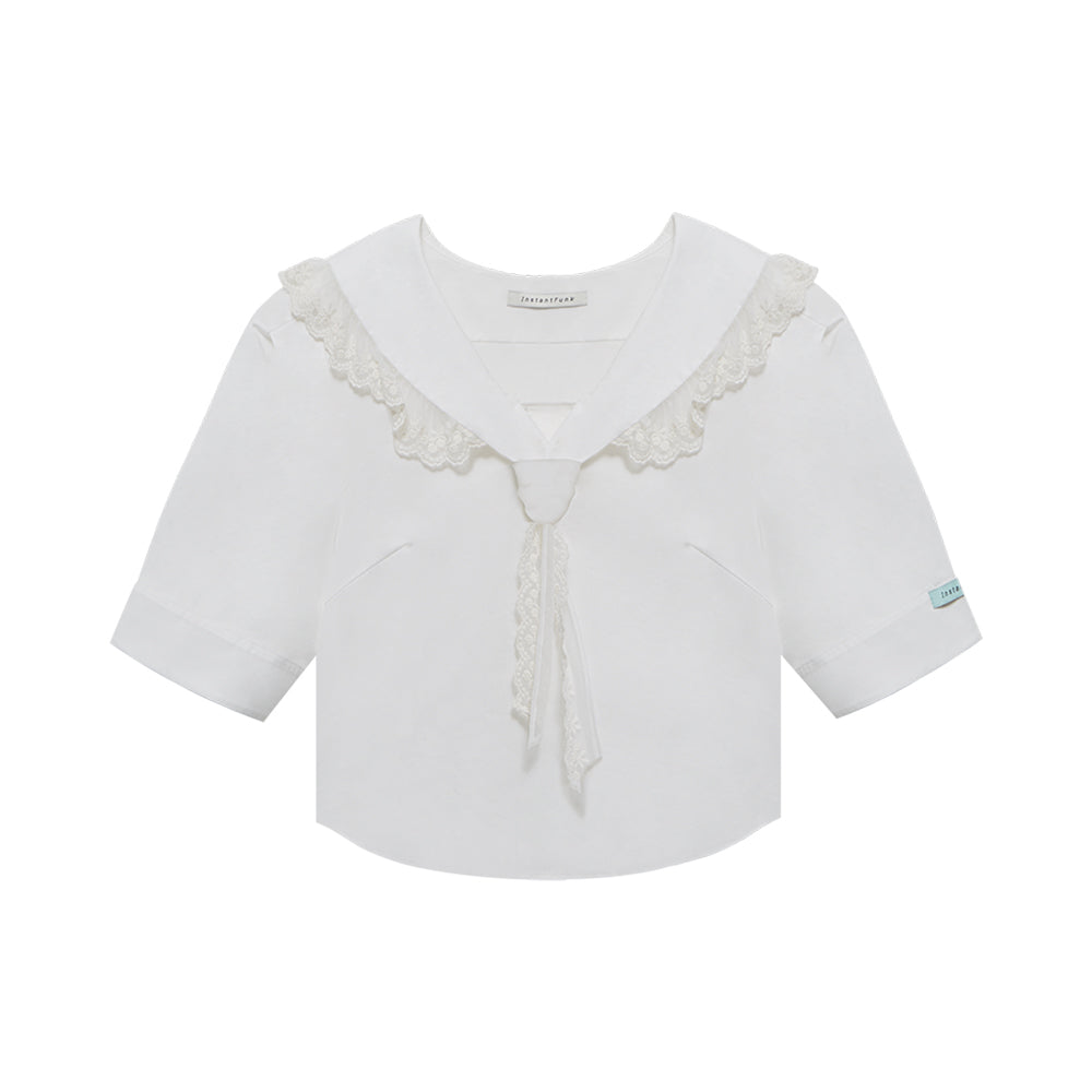 Sailor-collar puff-sleeve blouse