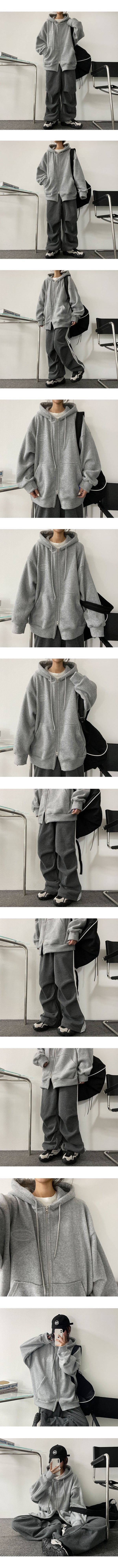 Retro boxy two-way embroidery fleece hooded zip-up