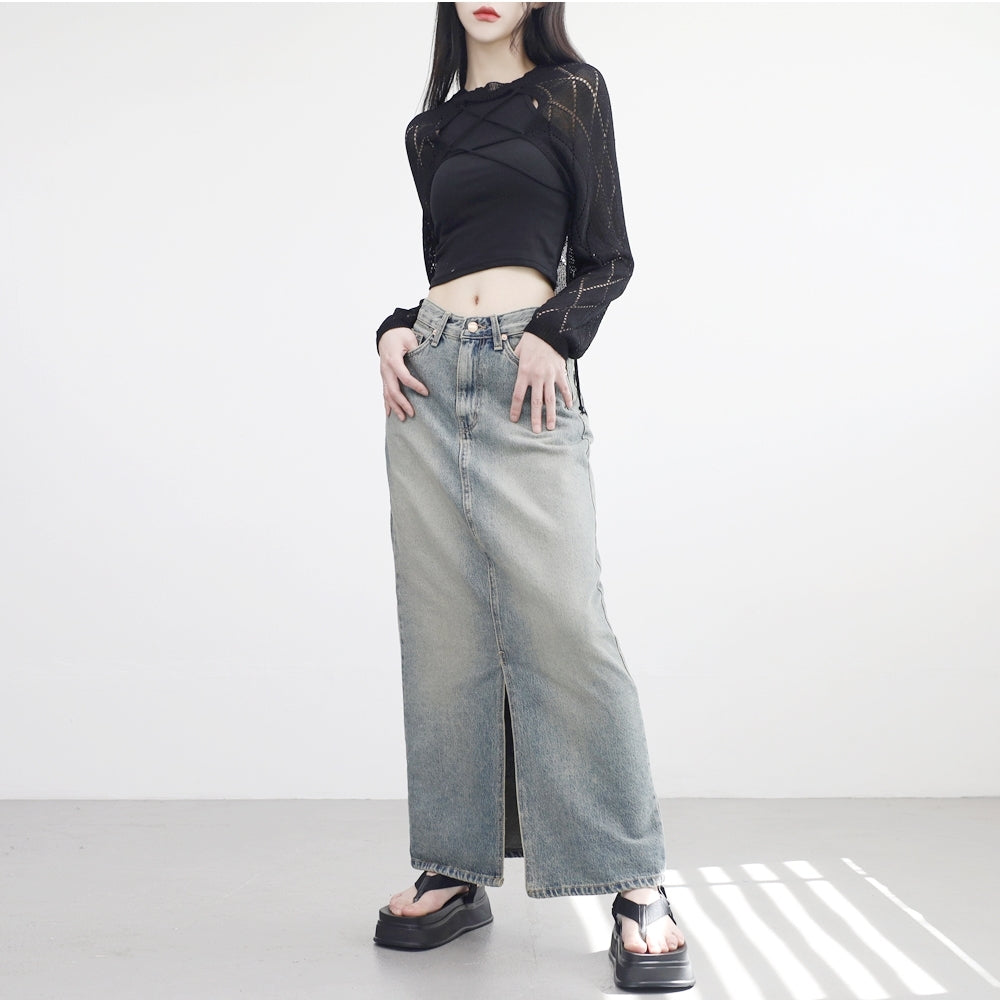 Pory Vintage Denim Long Skirt