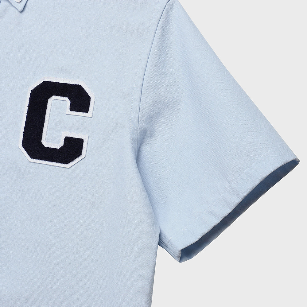 C Patch Short-Sleeved Unisex Sky blue Oxford Shirt