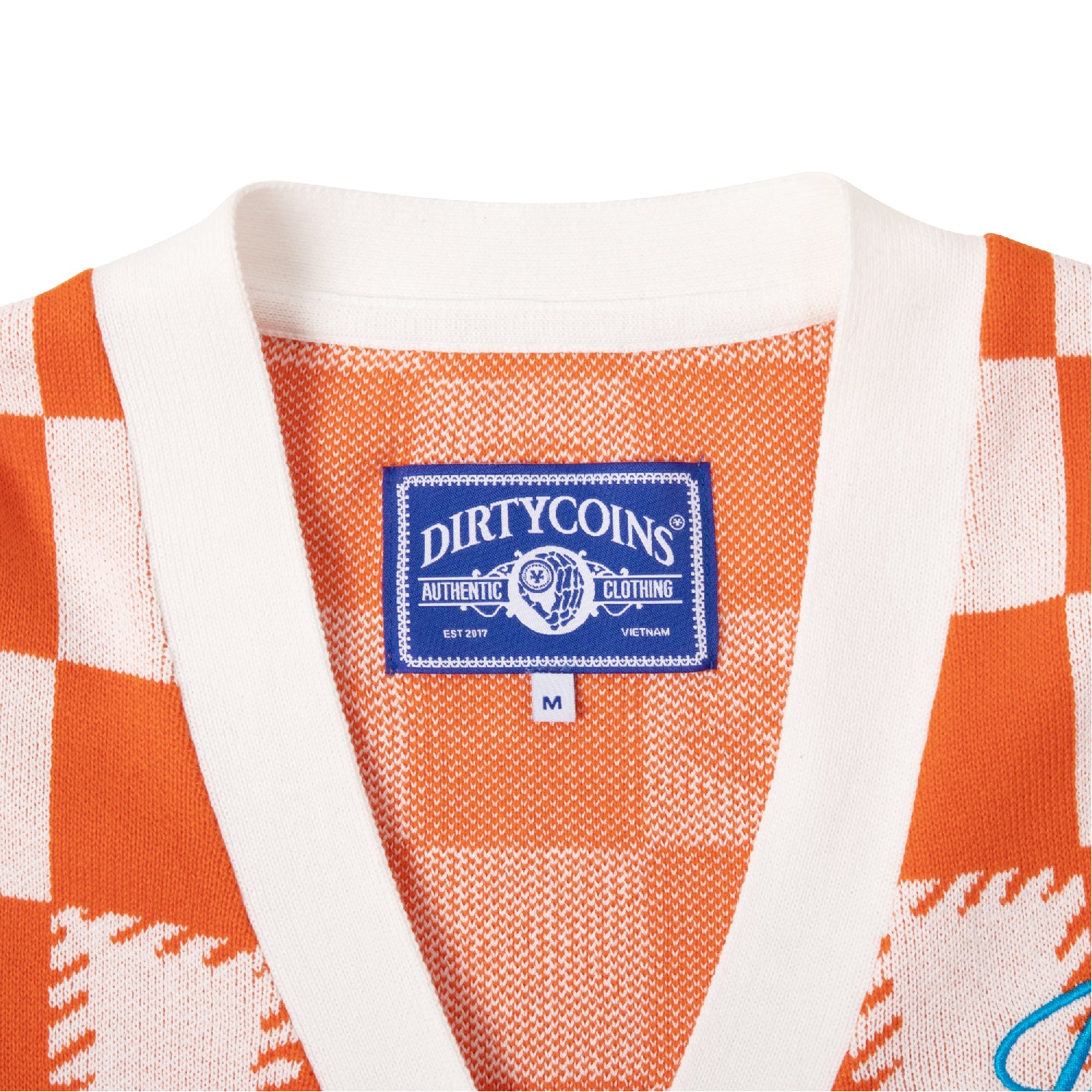 Checkerboard Knit Cardigan - Orange