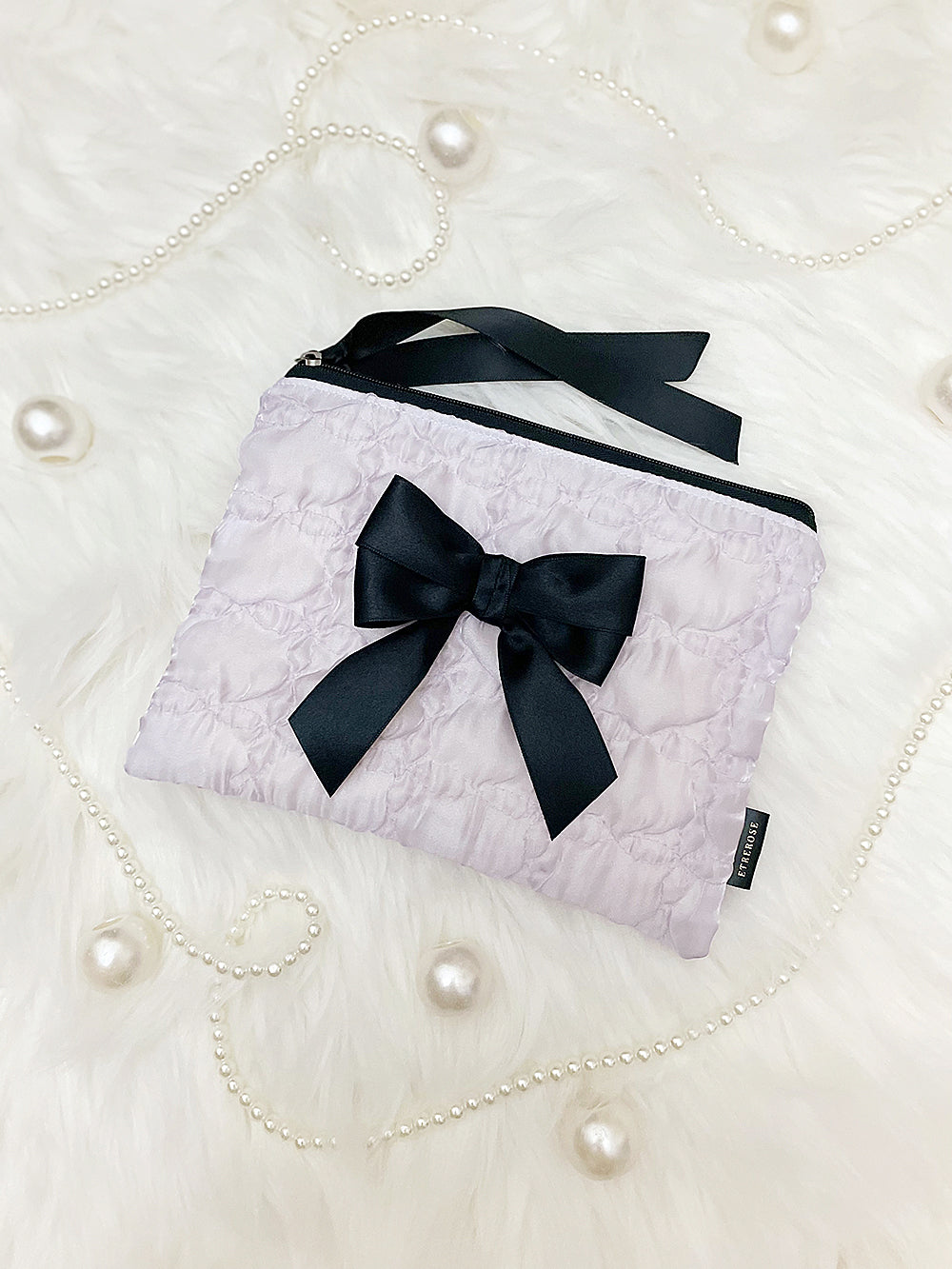 Glossy Double Ribbon Zip-pouch (M