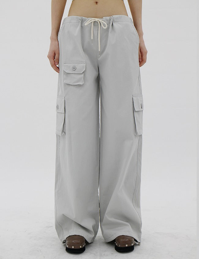 low-rise pocket-string gray trousers