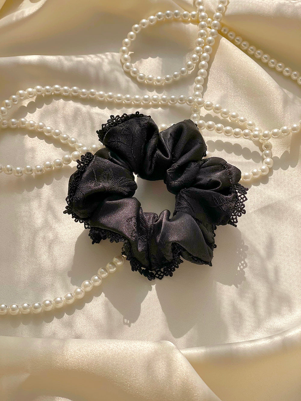 Rose Broderie Lace Satin Hair Scrunchie (SET)