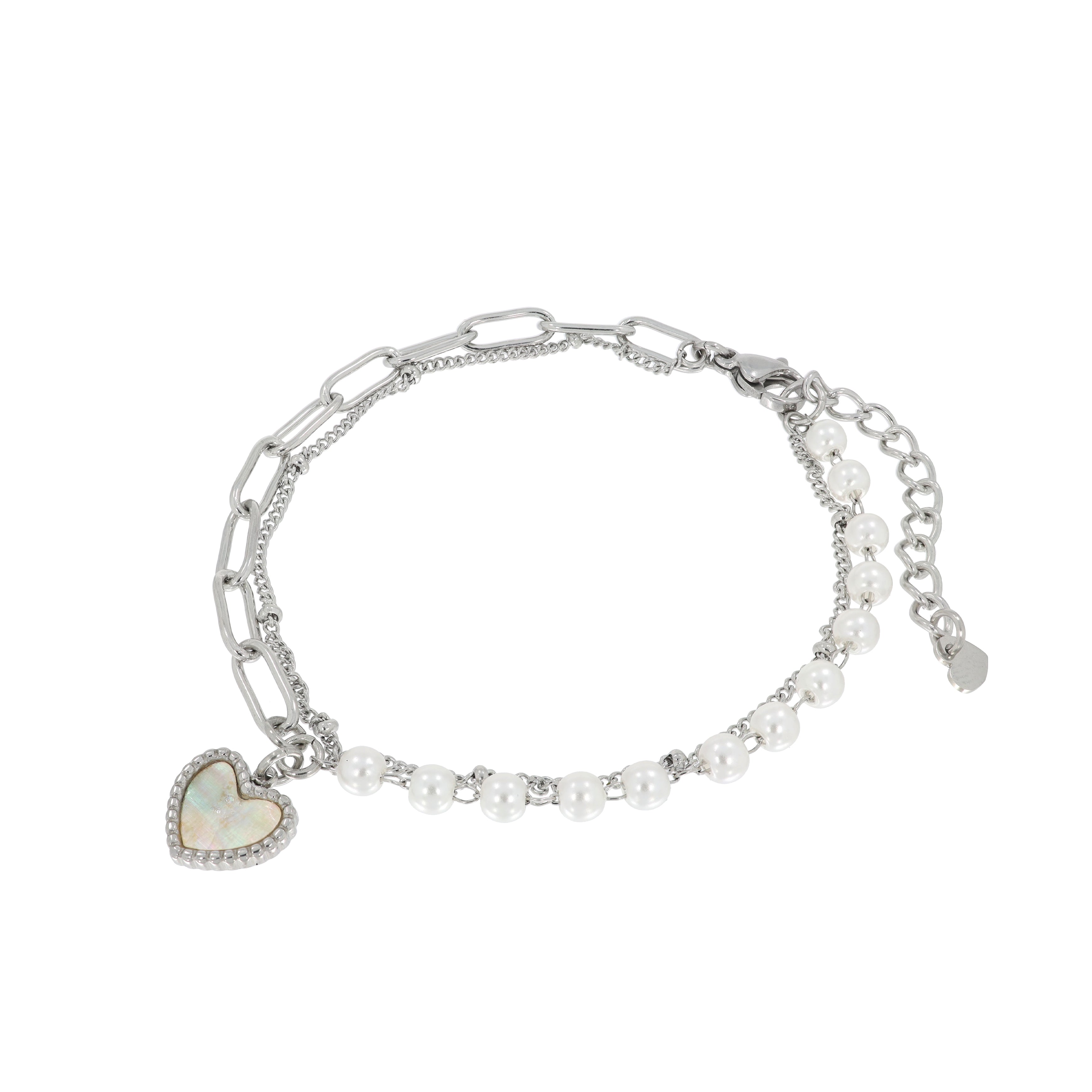 Unbalanced pearl mother-of-pearl heart bracelet