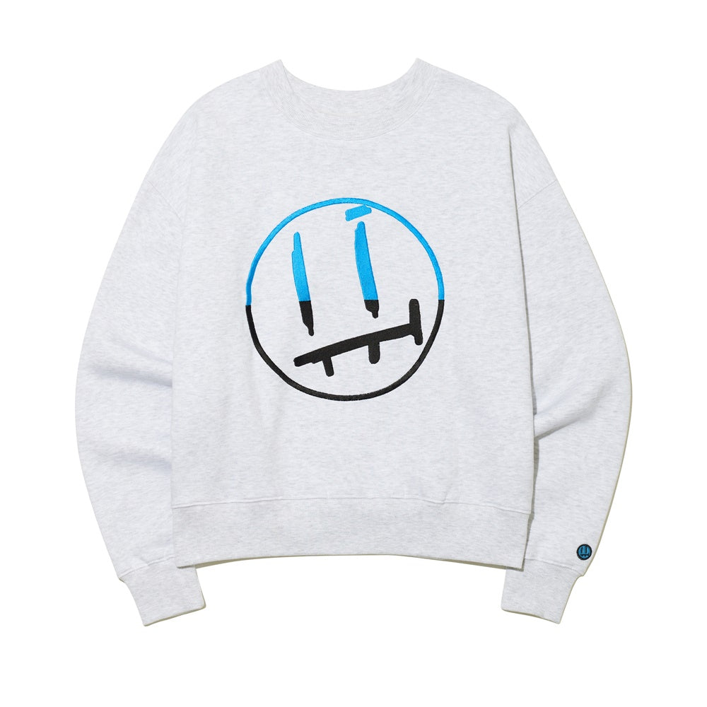 フェースクルーネックスウェット/FACE CUTTING CREWNECK_MELANGE GREY