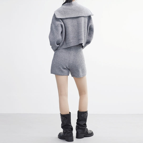 Fesible Knit Hooded Zip-Up + Knit Shorts Set