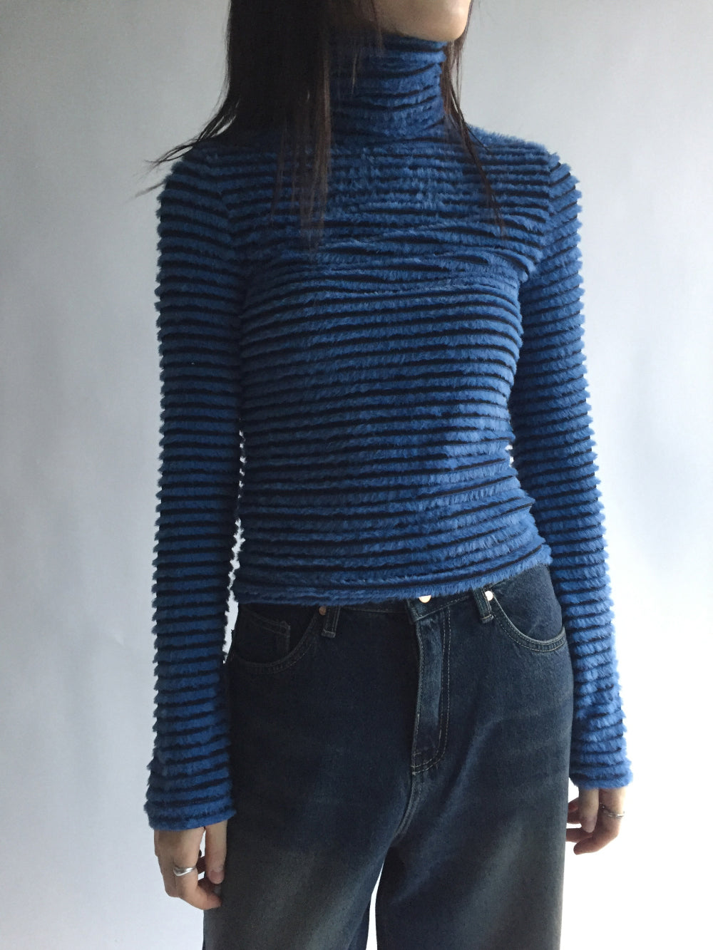 Tencel turtleneck striped t