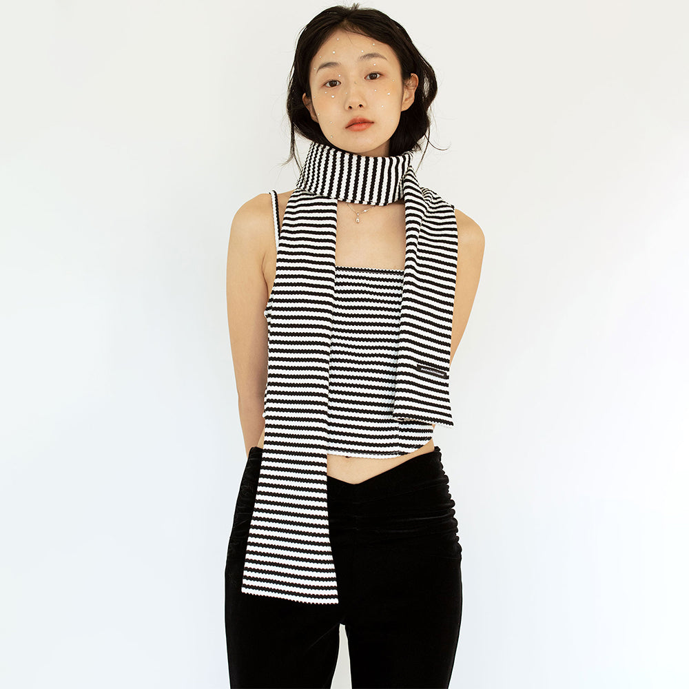 STRIPE CORSET HEMLINE TOP_BLACK