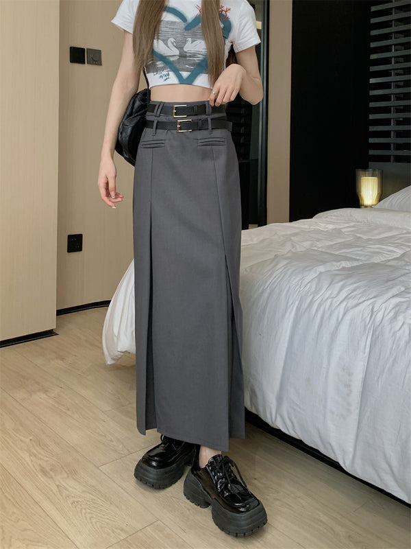 long belted skirt