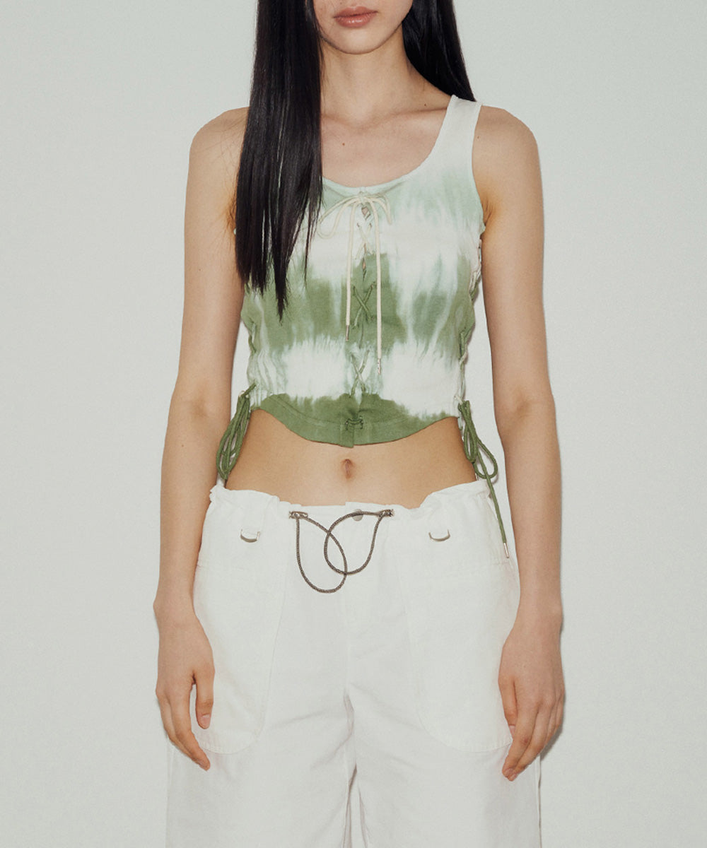 DYED LACE-UP SLEEVELESS (GREEN)