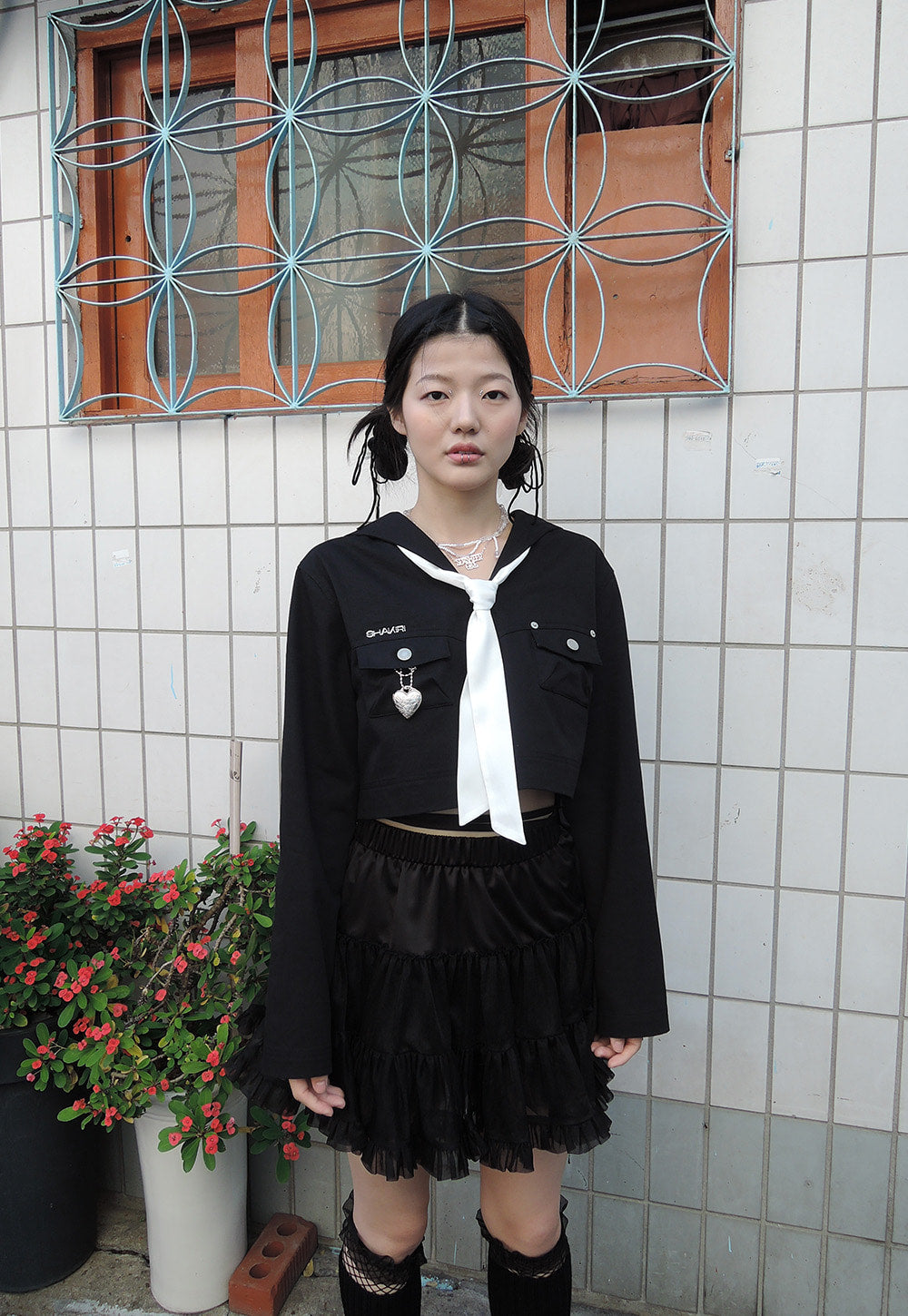 SAILOR TIE BLOUSE _BLACK