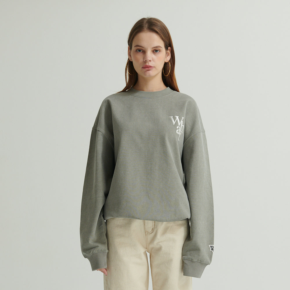 WHATTHE F.B Logo Embroidered Sweat Shirt Olive