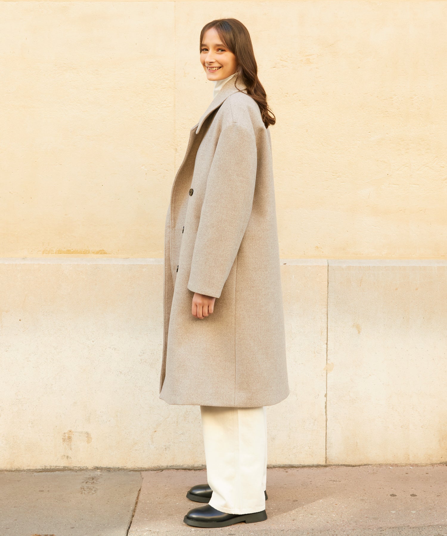 RCH wool blended oversized long coat gray