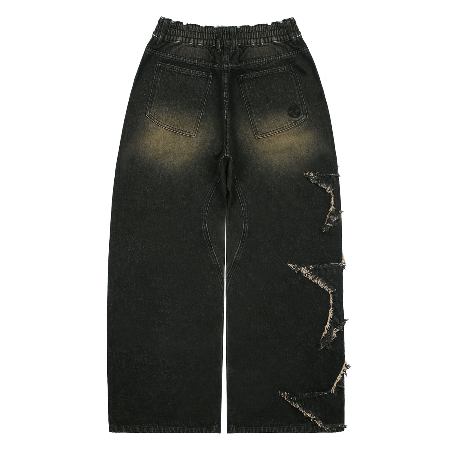 XP178 Star Damage Vintage Wash Denim Pants (BLACK)