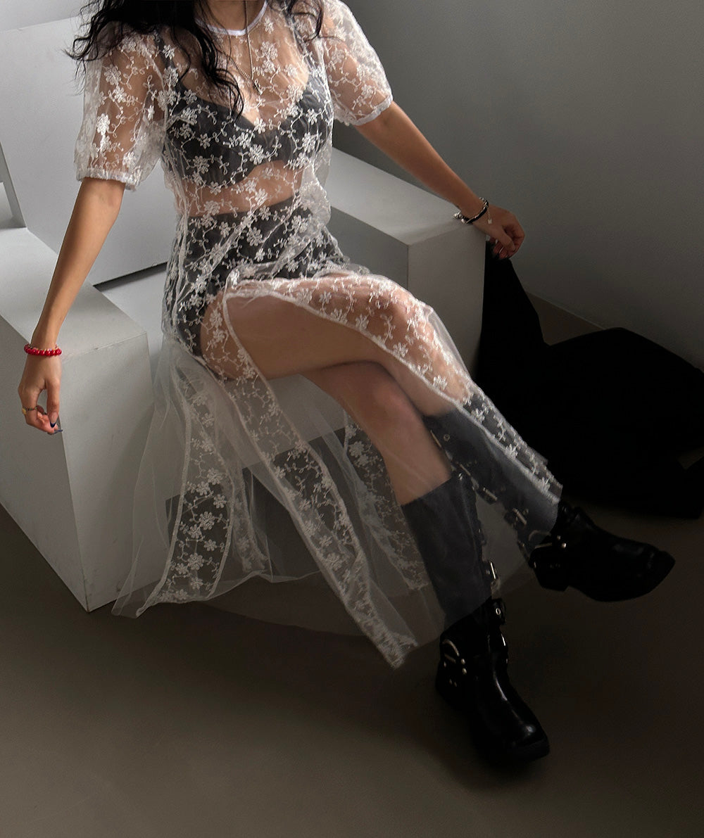 see-through lace long dress