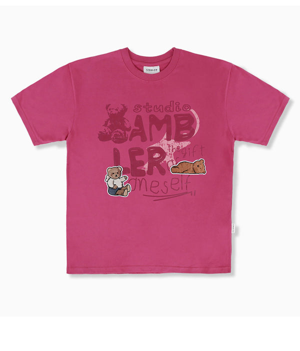 AMBLER 男女共用 Bear Patch オーバーフィット 半袖 Tシャツ AS1106