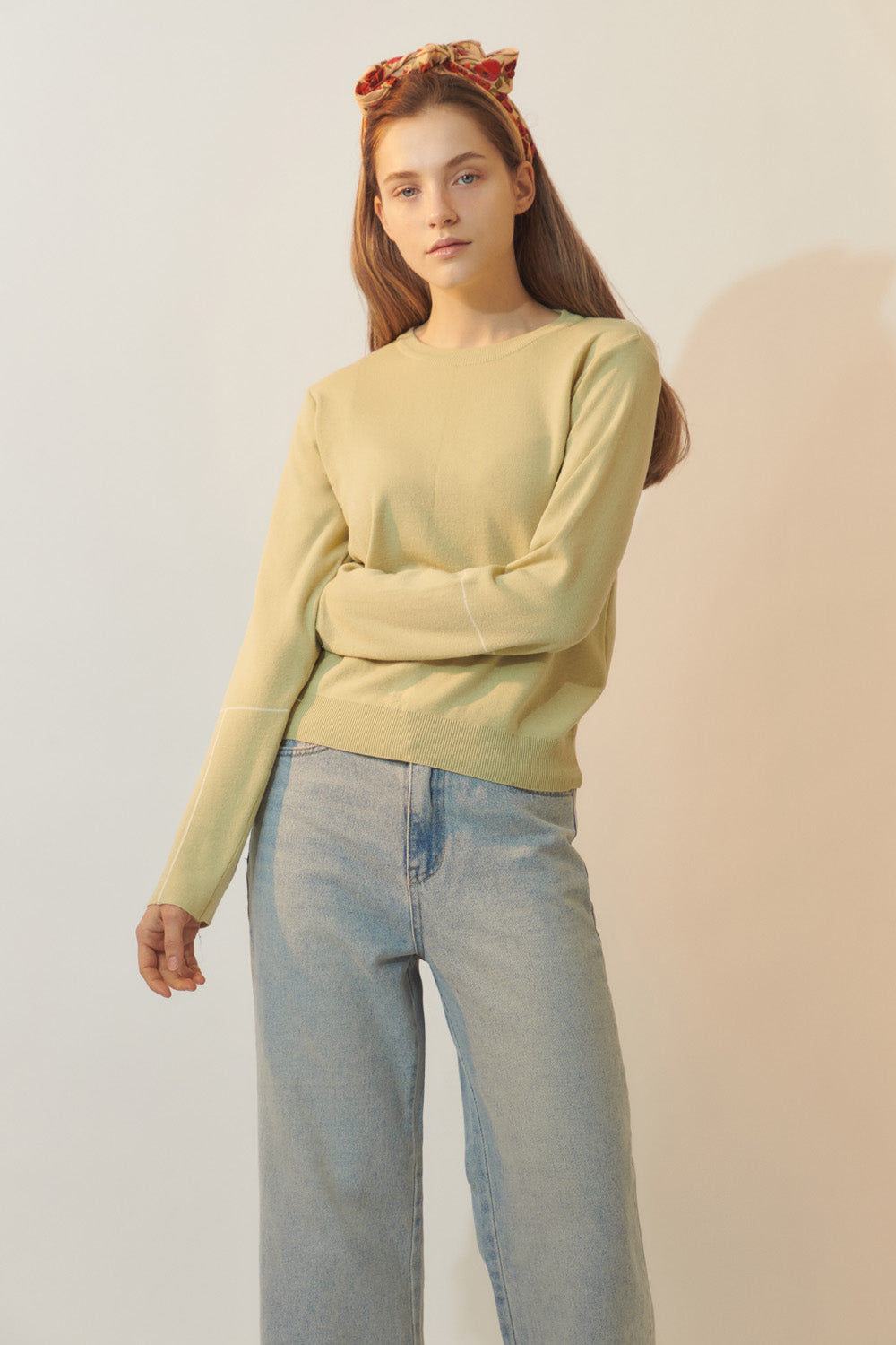 [BREEZE] Spring Sleeve Line Point Knit Top_LIME (CTD1)