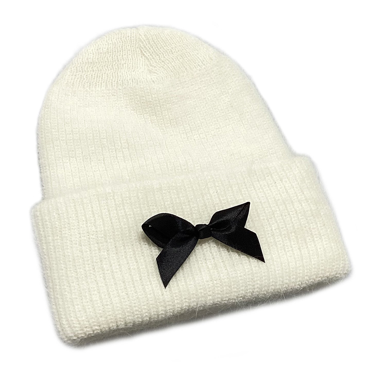 Big Ribbon Angora Beanie [Ivory]