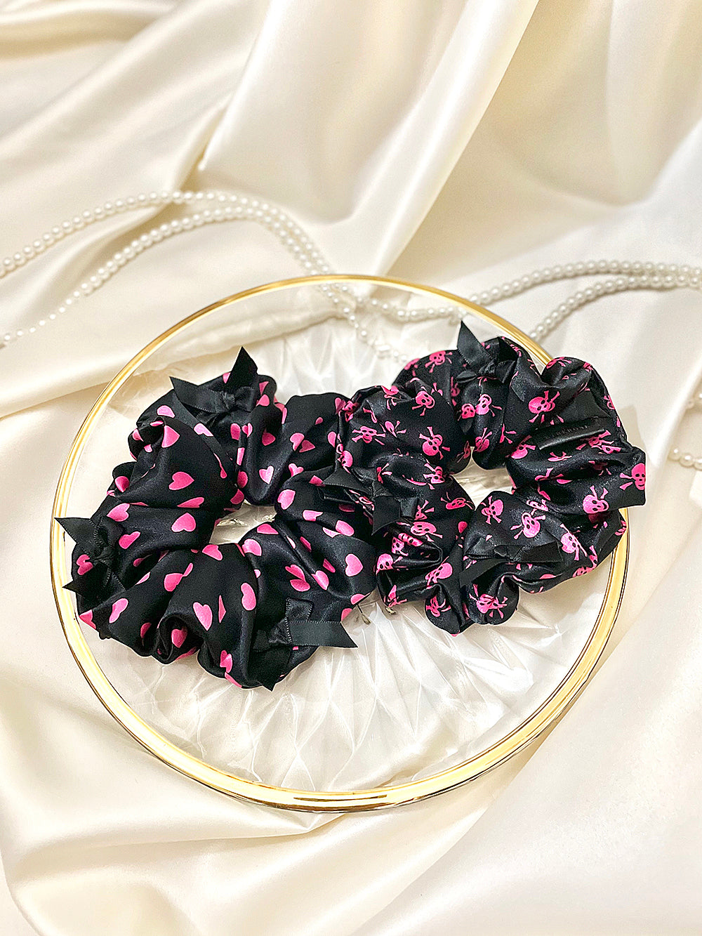 Shocking Pink Ribbon Satin Scrunchie (2Type)