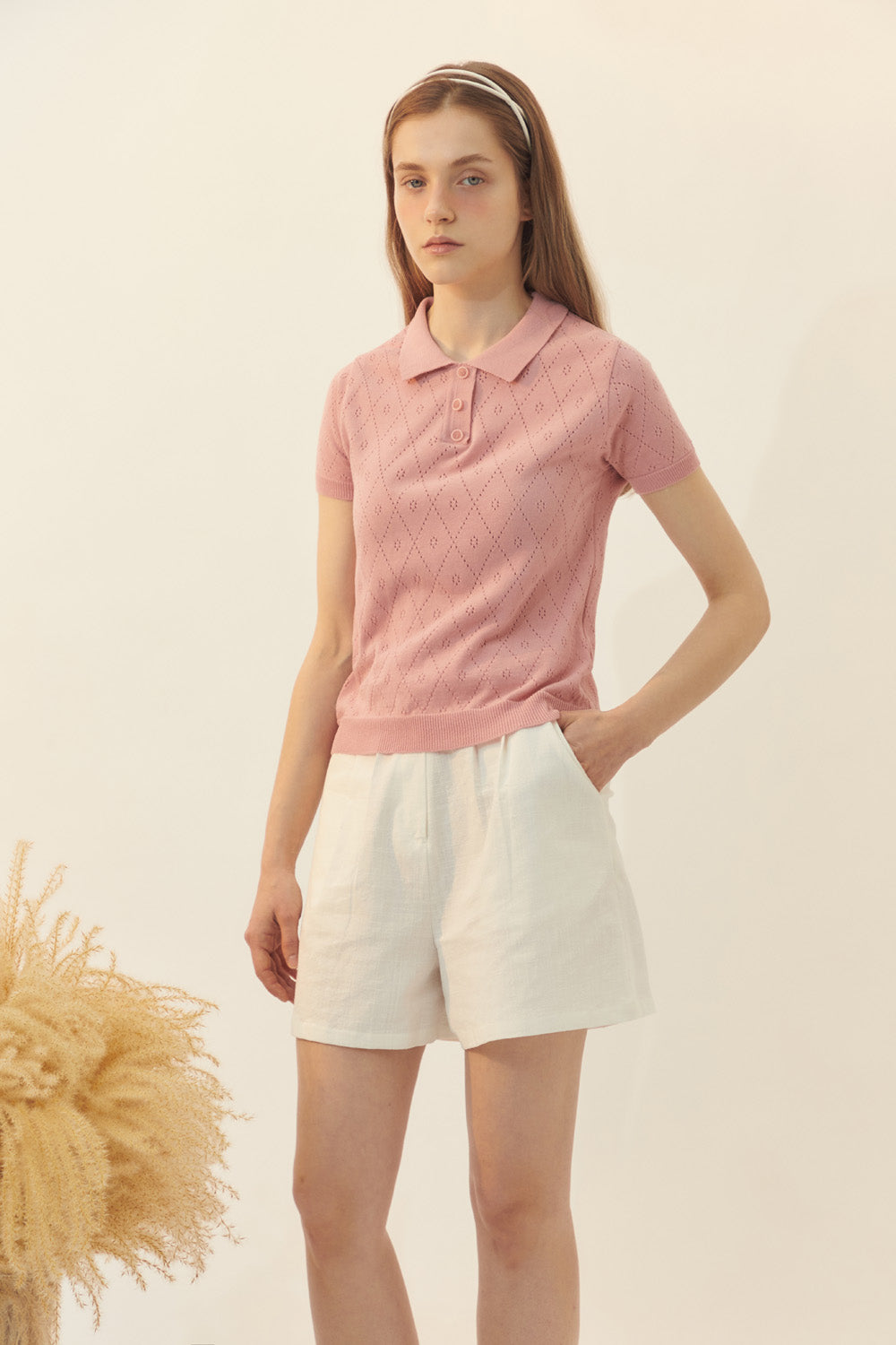 [BREEZE] Diamond Summer Knit Top_PINK (CTD1)