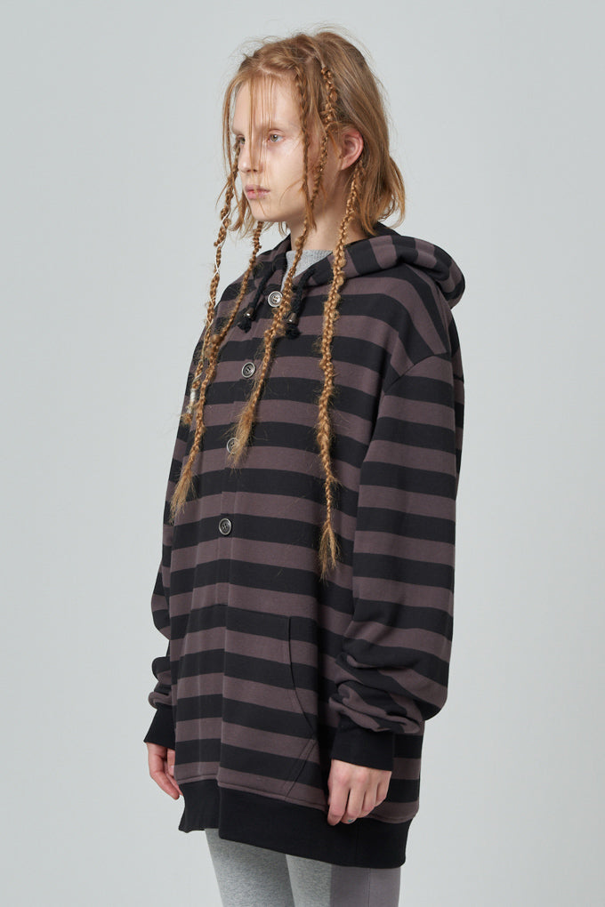 Oversized stripe hoodie_dark brown