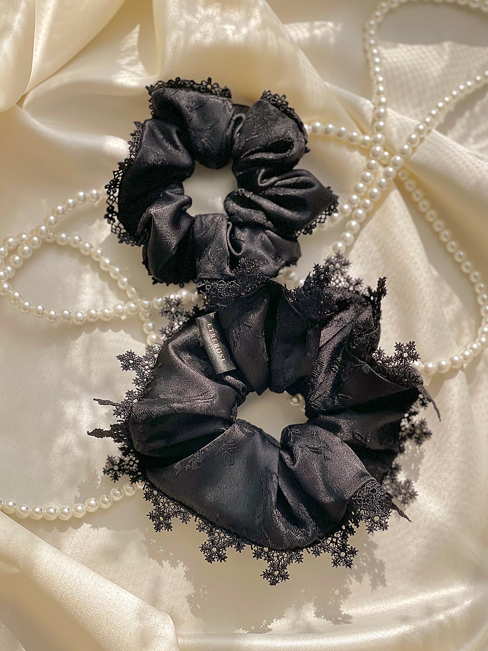 Rose Broderie Lace Satin Hair Scrunchie (M)