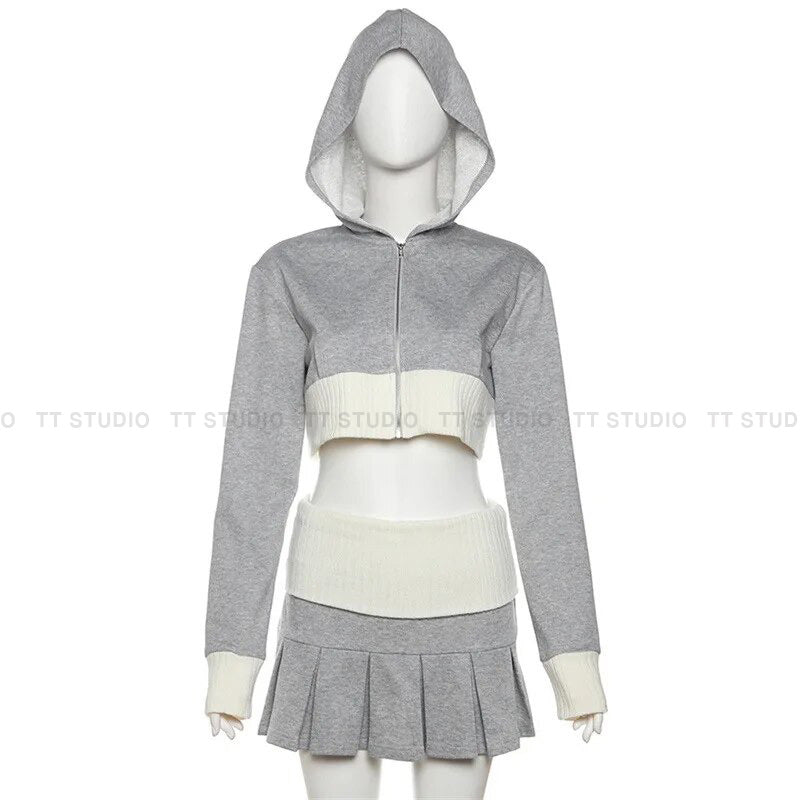 Crop hooded two-piece set