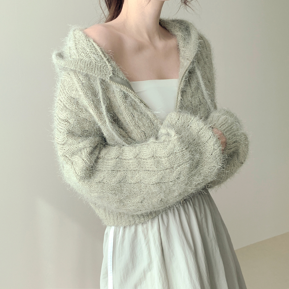 Leah Two Way Hooded Knit Zip Up