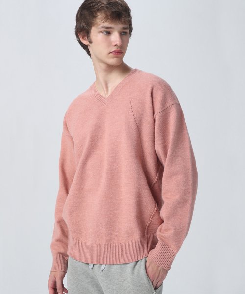 PBT wool V neck knit - indigo pink