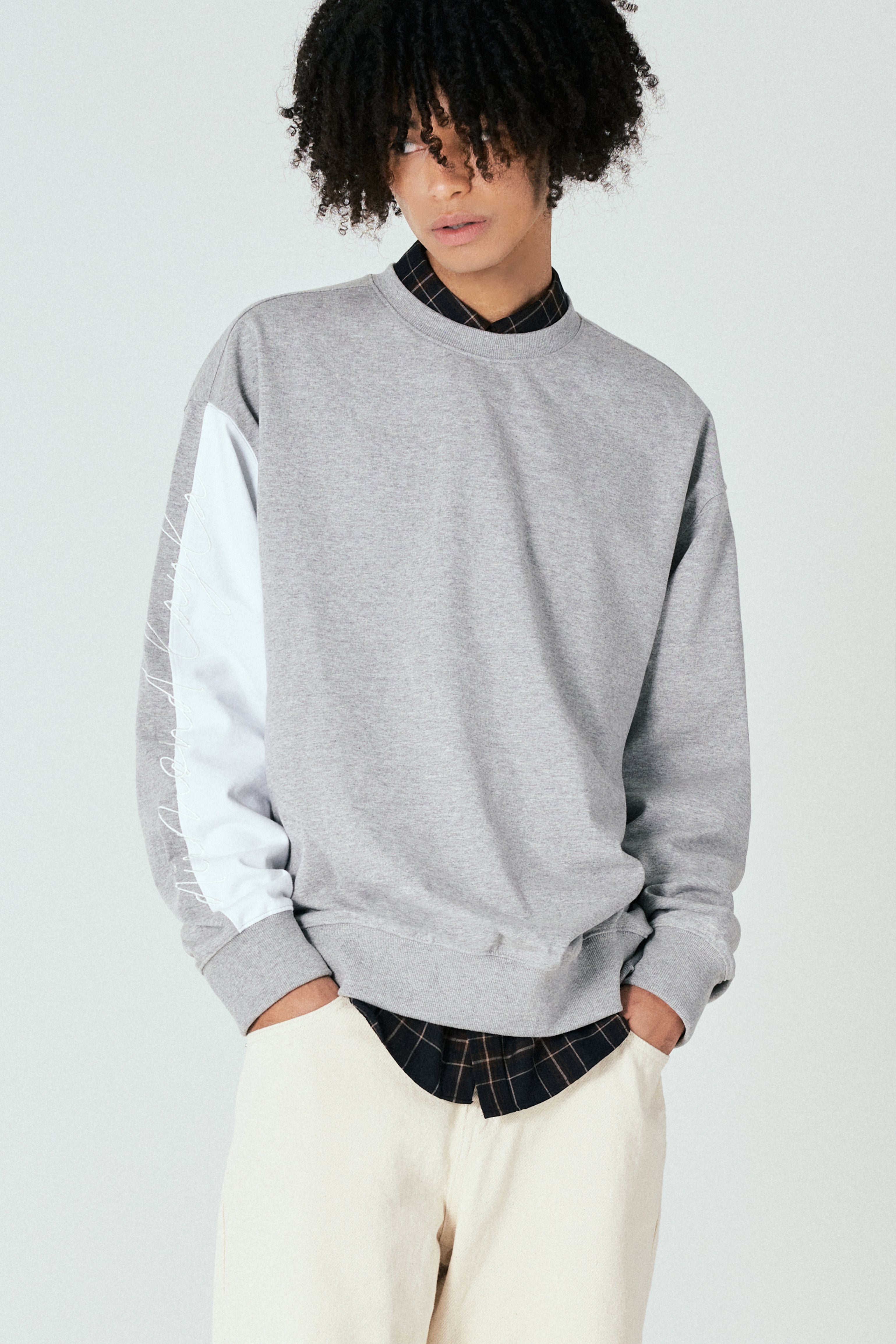 Sleeve Contrast Sweatshirt T60 Melange Gray