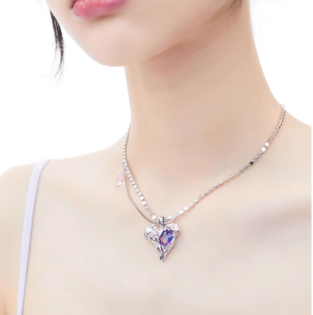 Opal Cubic Lovely Heart Necklace