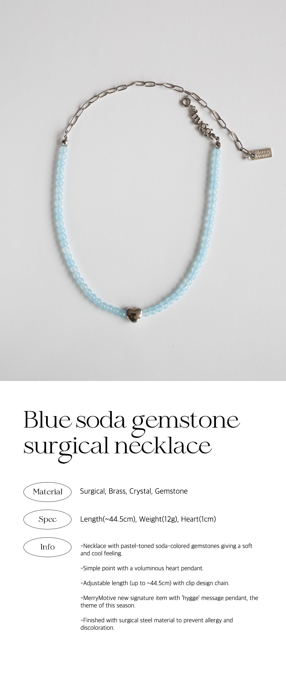 Blue soda gemstone surgical necklace