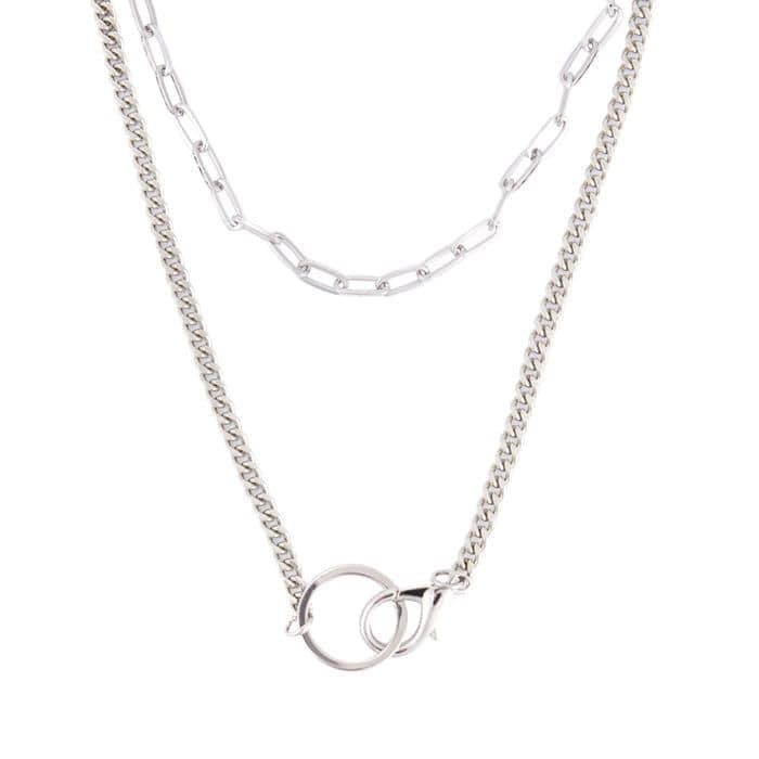 Two-chain layered lock and ring necklace
