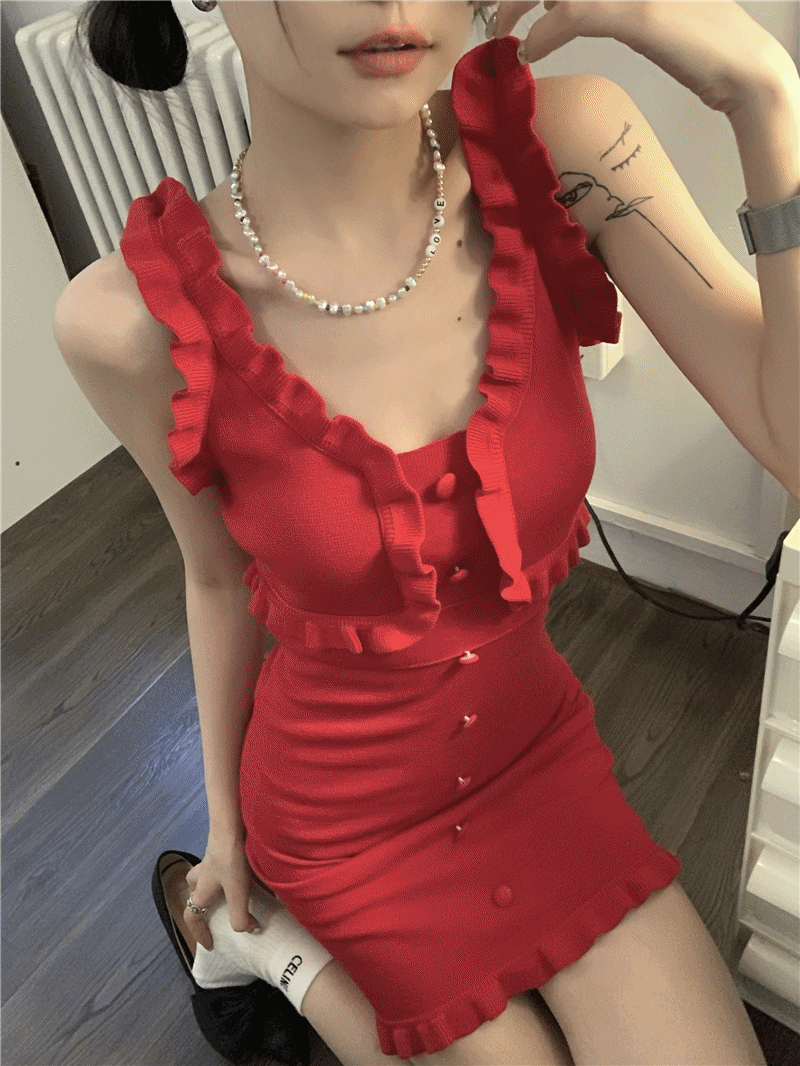 Red frill mini dress