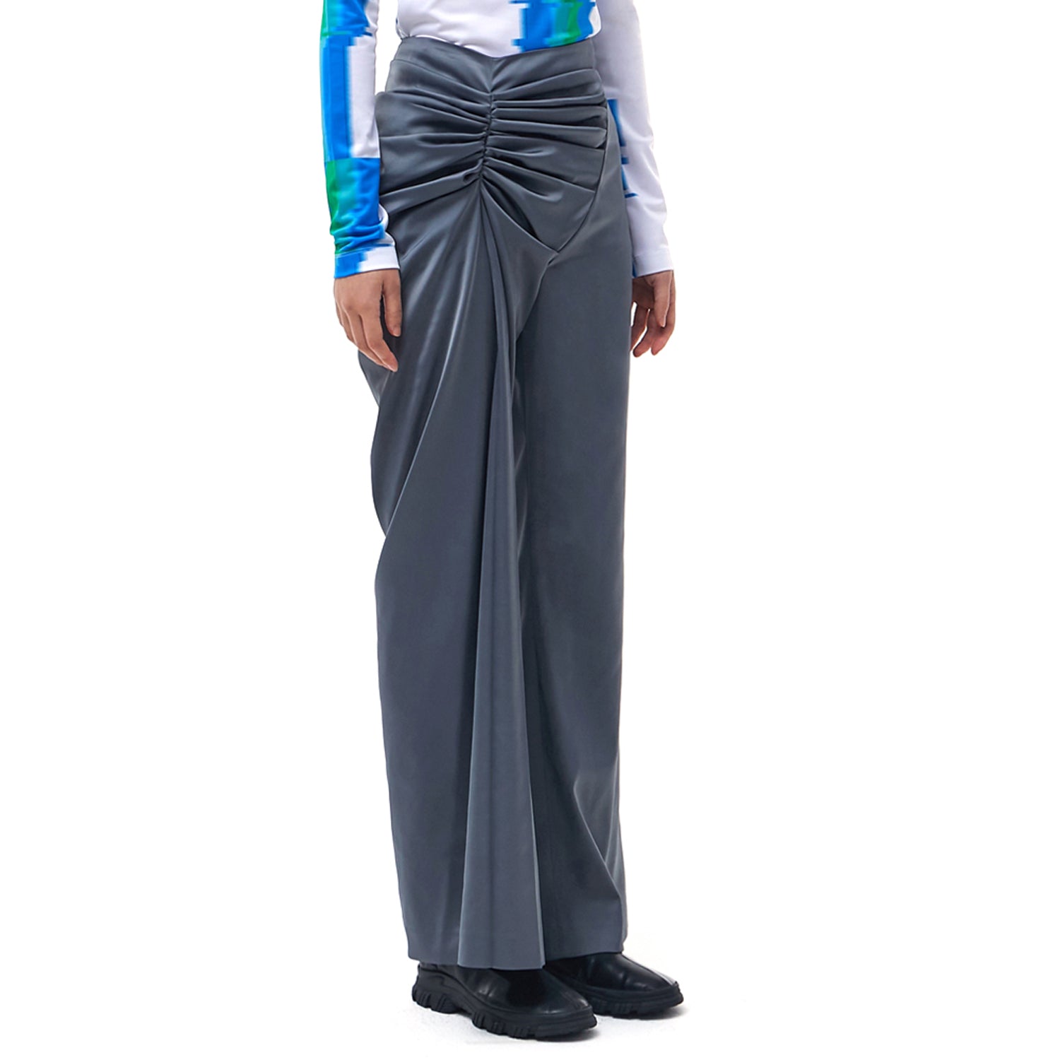 Satin Draped Trousers _ Grey