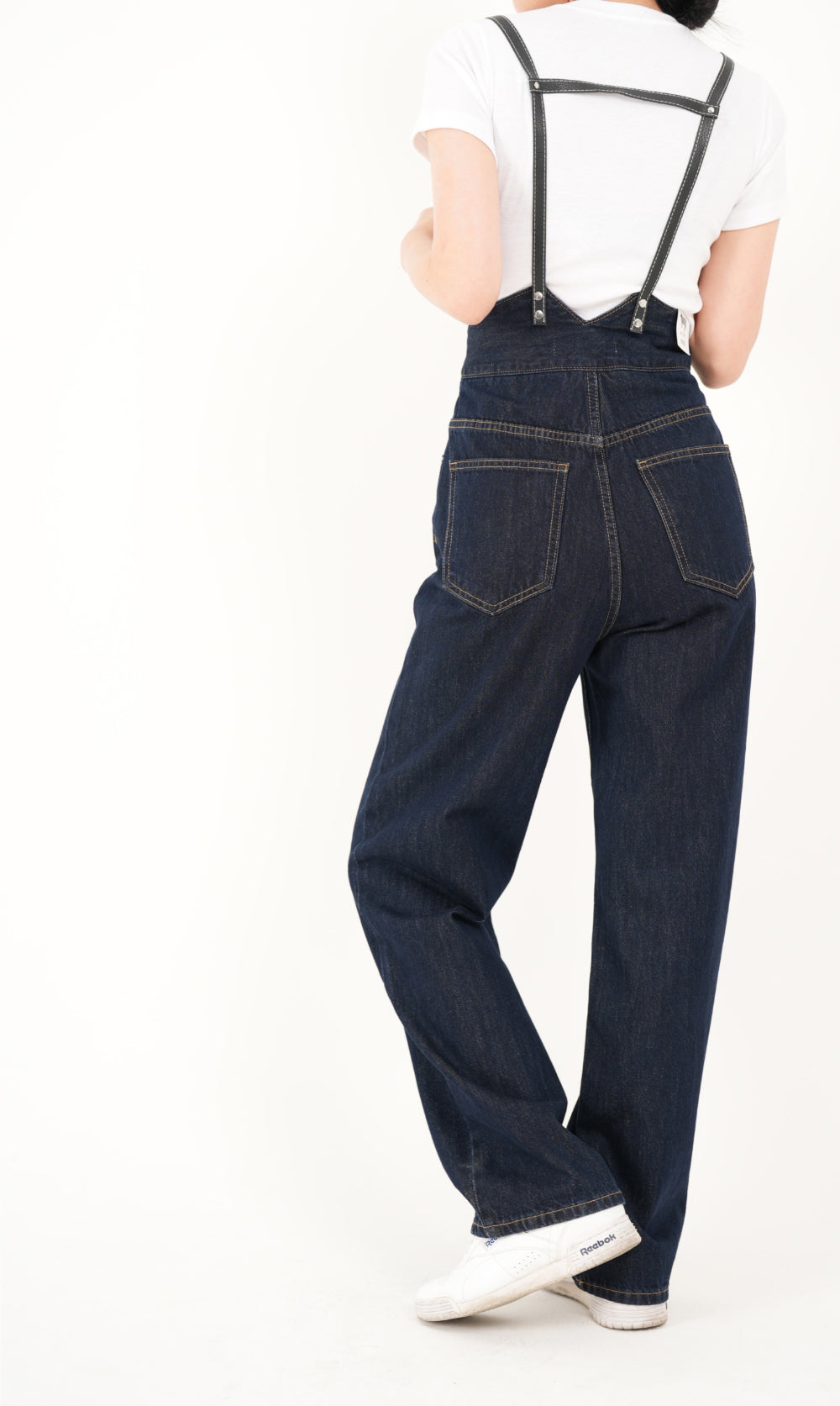 RED VELVER WENDY WORN HIGH WAIST DEEP BLUE WIDE FIT SUSPENDER DENIM PANTS [16636]