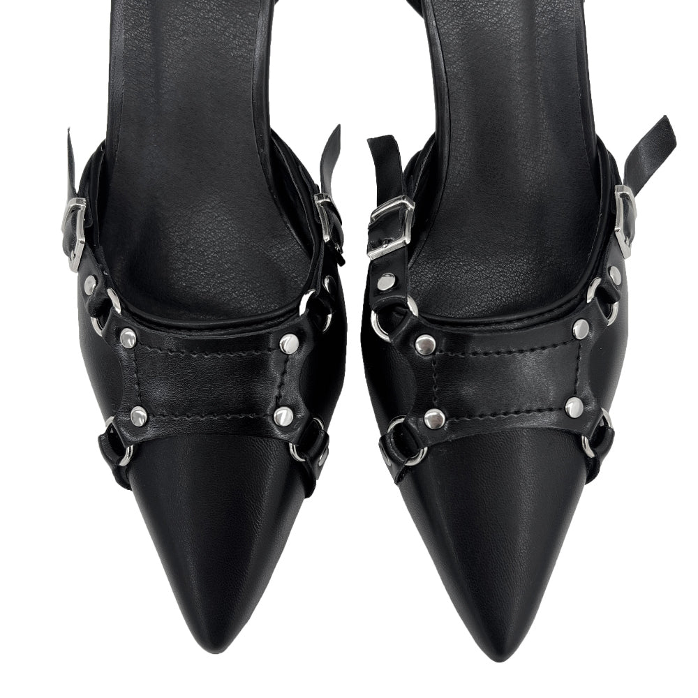 Y2K Silver Belted Stiletto High Heels (Black)