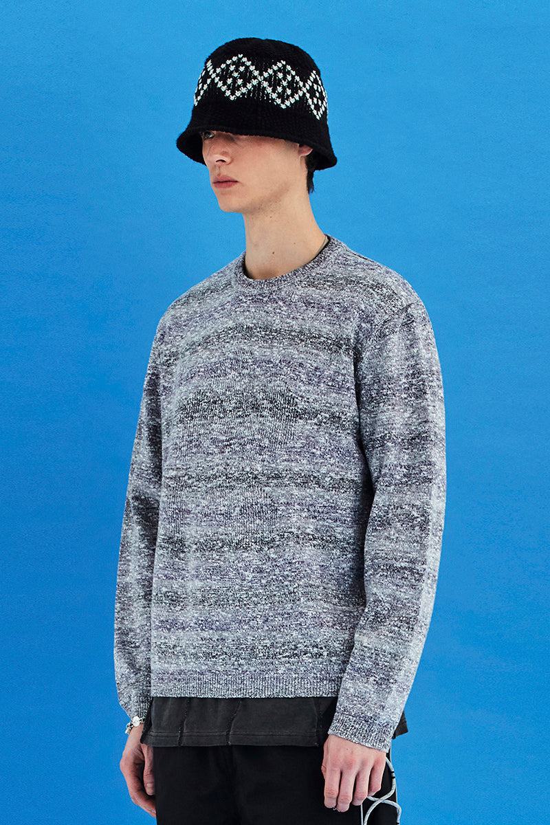 FLOWER GRADATION STRIPE KNIT / GREY