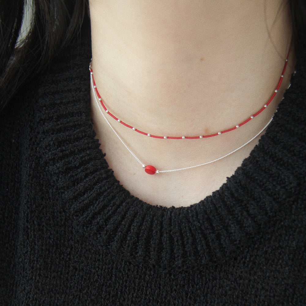 Coral Silverball Chain Necklace