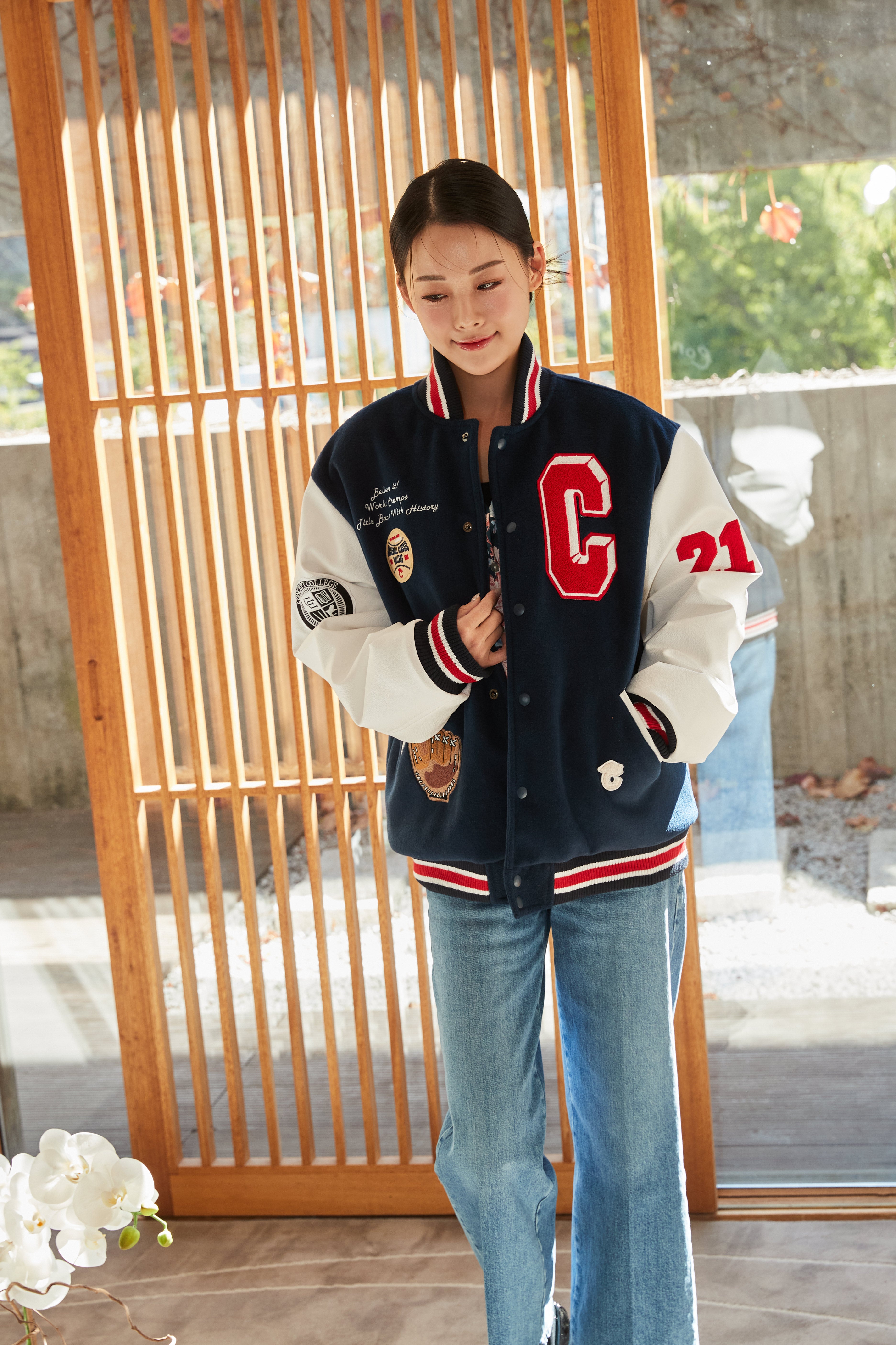 Grand Baseball Navy & White Unisex Varsity Jacket