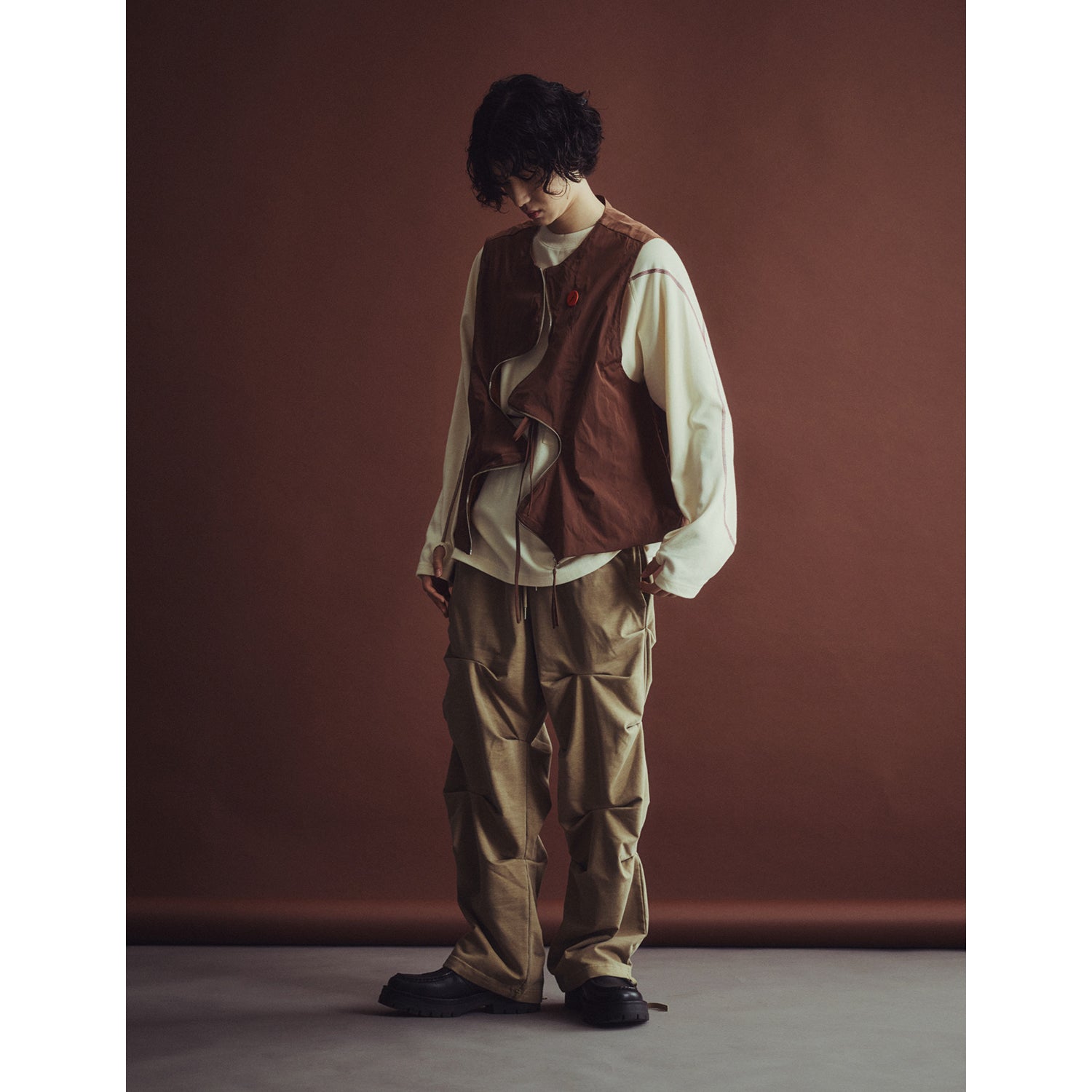 PIGMENT WASHED CREASE PANTS_CAMEL BROWN