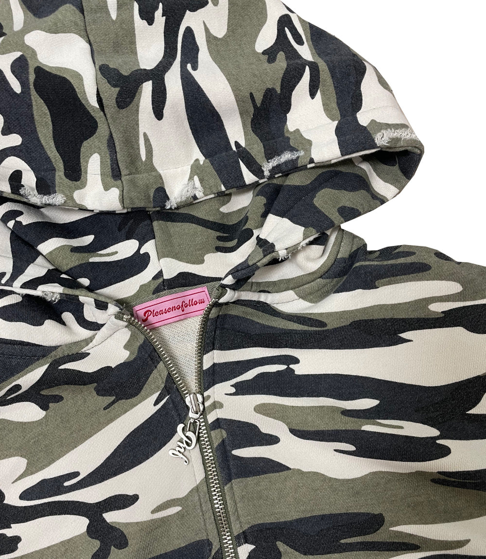 PNF made vintage washing camo hoodie zip up