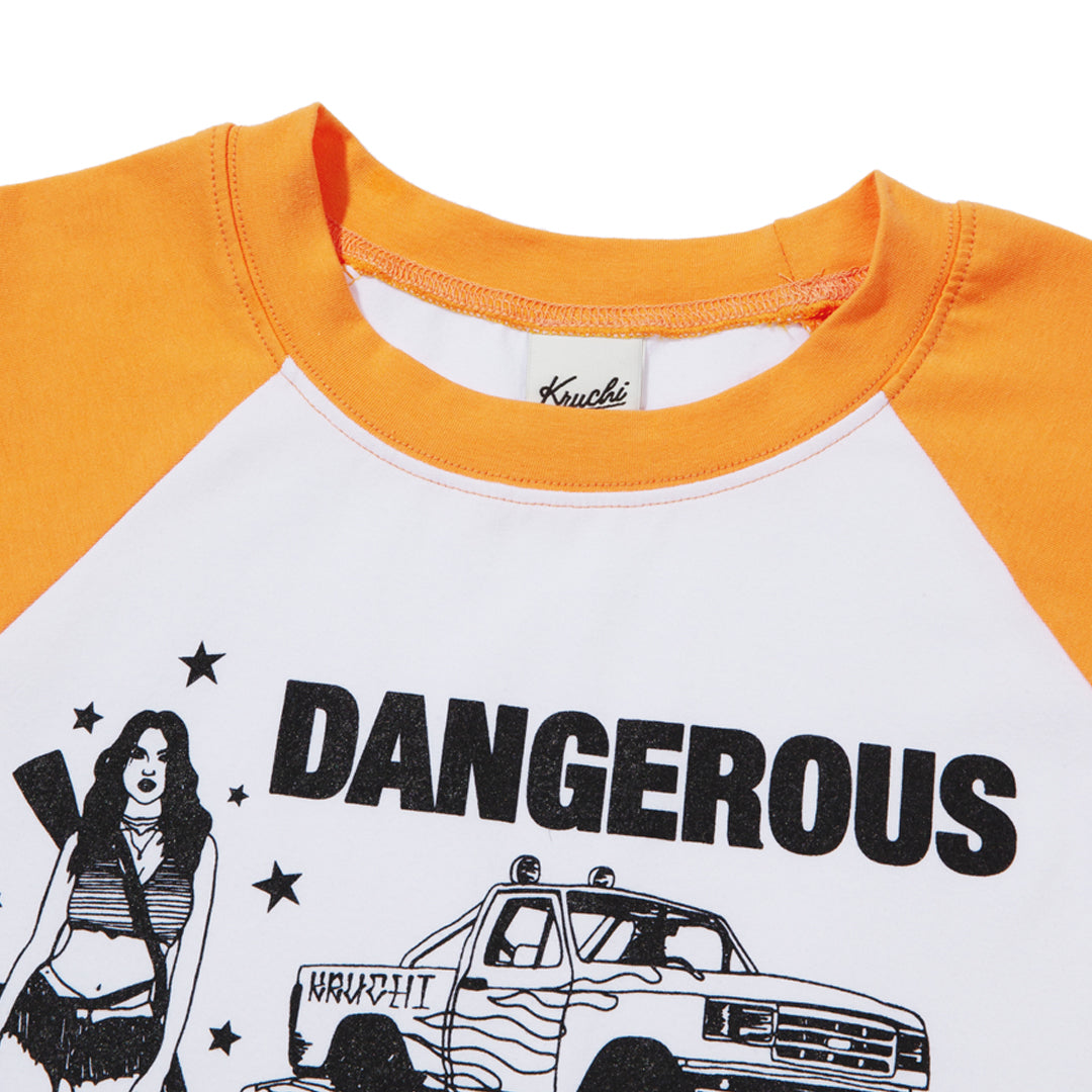 DANGEROUS Raglan long-sleeved T-Shirt (WHITE ORANGE) WOMENS