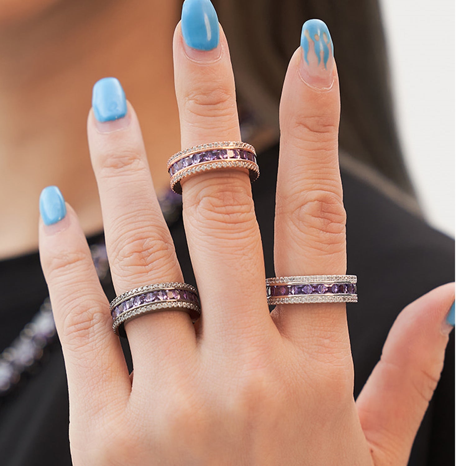 [BLACKLABEL] AAA DIA Crystal 3-line ring rose gold&purple