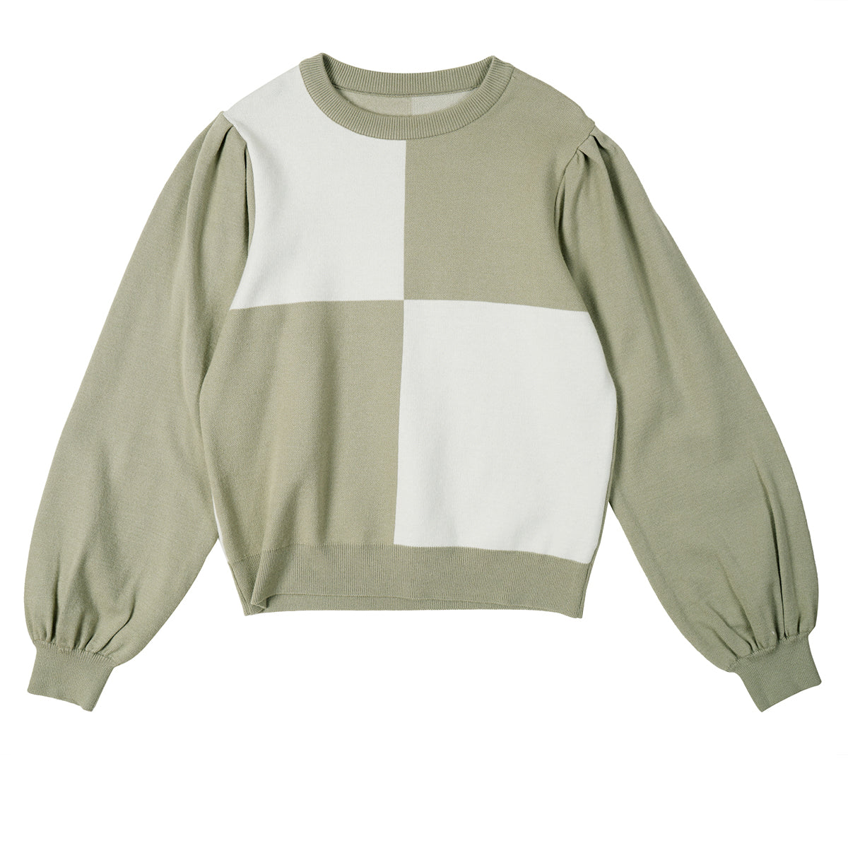 パフチェックニット / PUFF CHECK KNIT_OLIVE