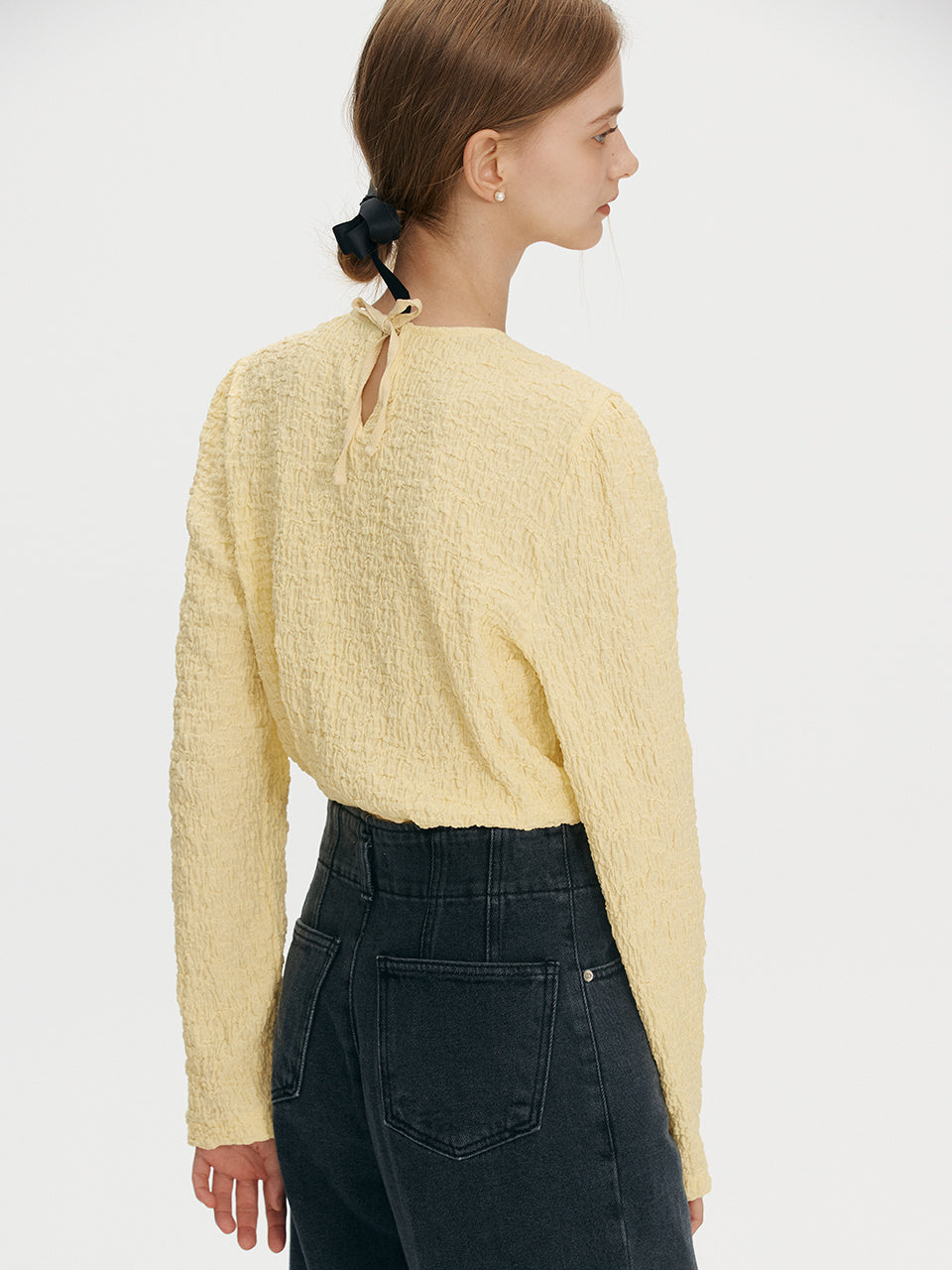 Puff crinkle long top - Light yellow