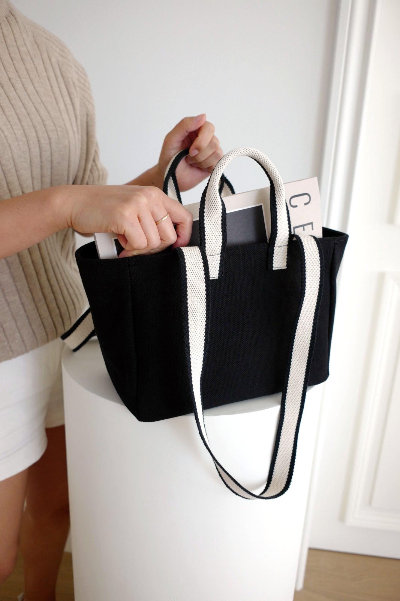 Mini Two-tone Strap Bag (Black)