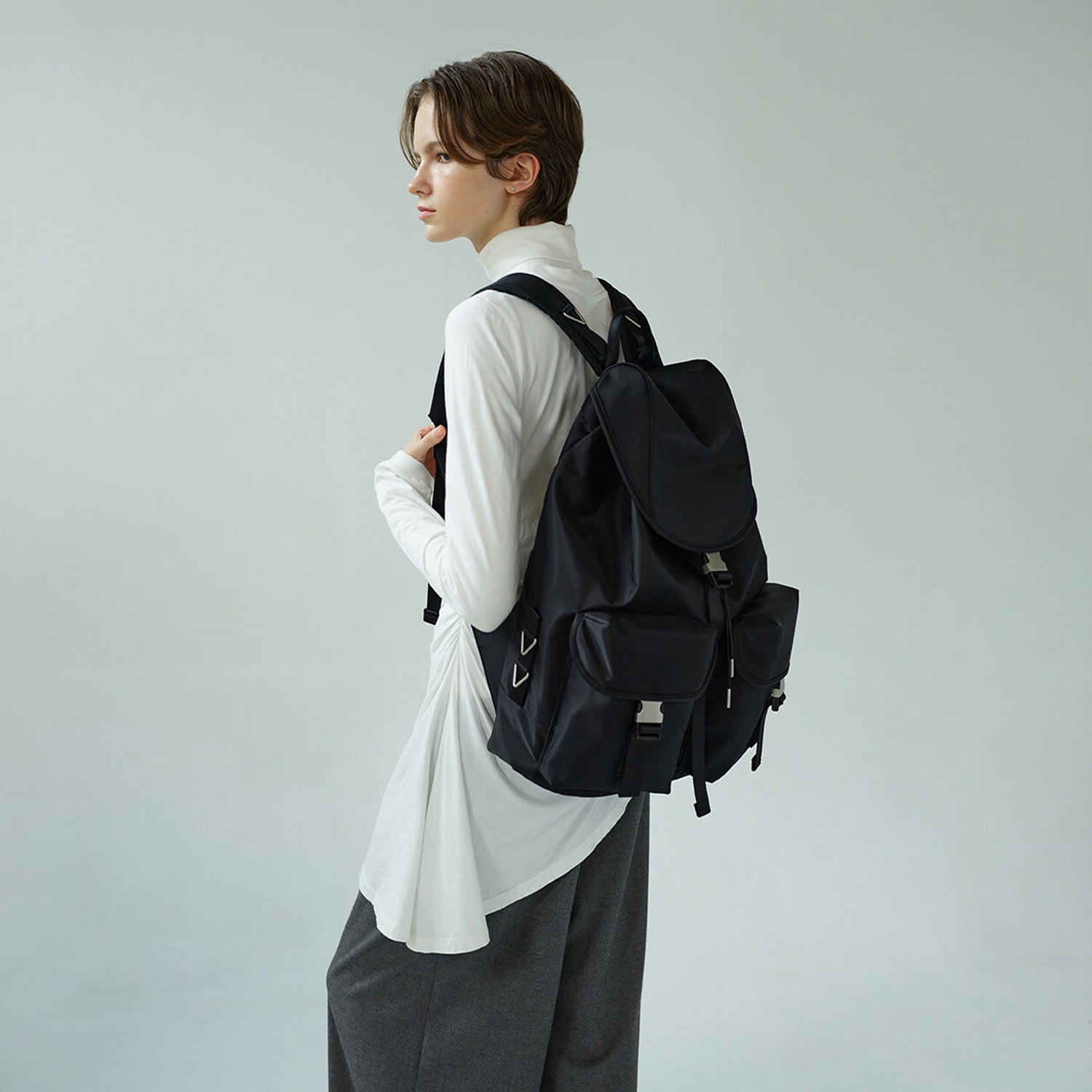 [After Pray Edition] 2-Pocket Nylon Cargo Rucksack (Black&Nickel)